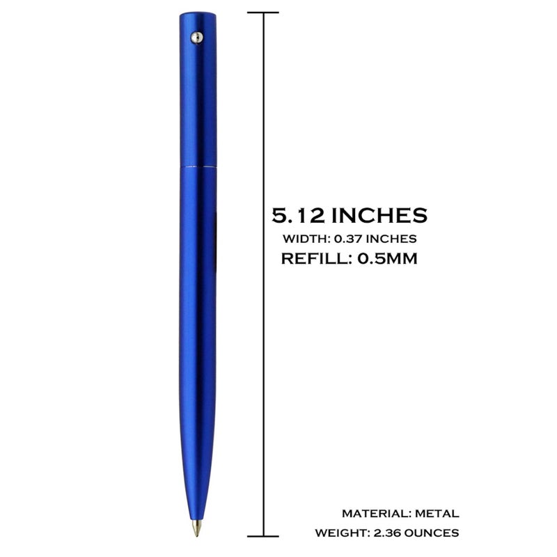 DUNBONG Retractable Metal Gel Pen, 0.5mm Medium Point Ballpoint Pens, Black Gel Ink (Blue) - Image 2